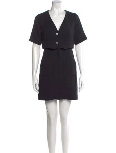 Pre-owned Sandro V-neck Mini Dress In Blue