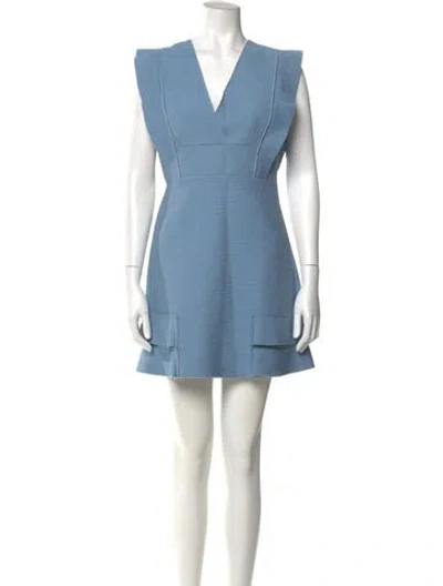 Pre-owned Sandro V-neck Mini Dress In Blue