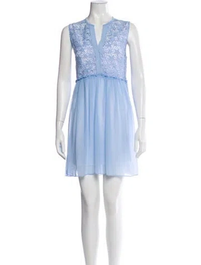 Pre-owned Sandro V-neck Mini Dress In Blue