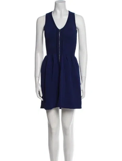 Pre-owned Sandro V-neck Mini Dress In Blue
