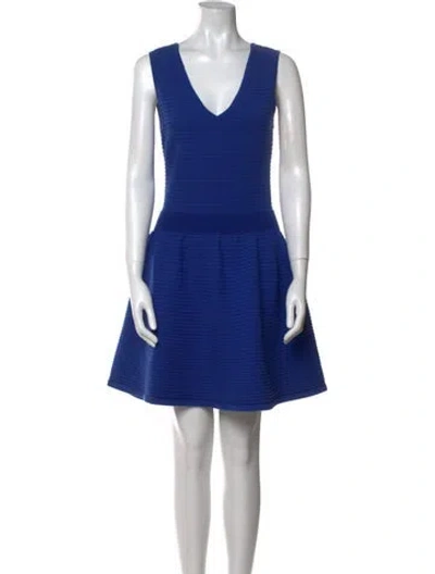 Pre-owned Sandro V-neck Mini Dress In Blue
