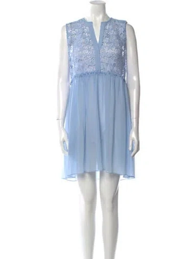 Pre-owned Sandro V-neck Mini Dress In Blue