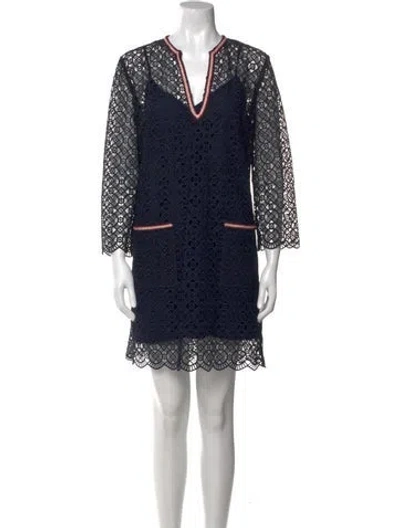 Pre-owned Sandro V-neck Mini Dress In Blue