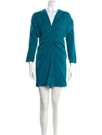 Pre-owned Sandro V-neck Mini Dress In Blue
