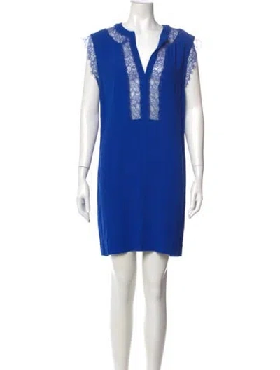 Pre-owned Sandro V-neck Mini Dress In Blue