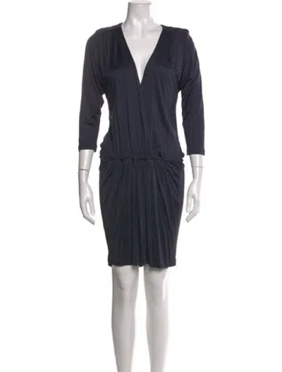 Pre-owned Sandro V-neck Mini Dress In Blue