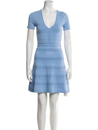 Pre-owned Sandro V-neck Mini Dress In Blue
