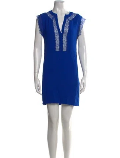 Pre-owned Sandro V-neck Mini Dress In Blue