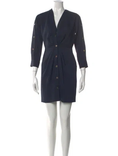 Pre-owned Sandro V-neck Mini Dress In Blue