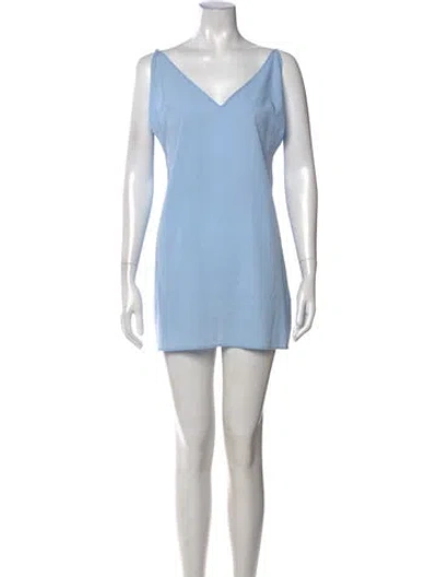 Pre-owned Sandro V-neck Mini Dress In Blue