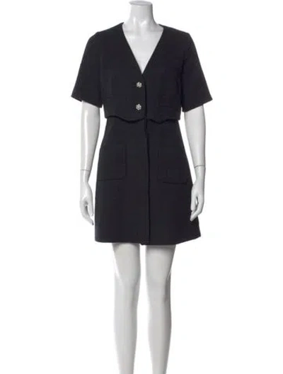 Pre-owned Sandro V-neck Mini Dress In Blue