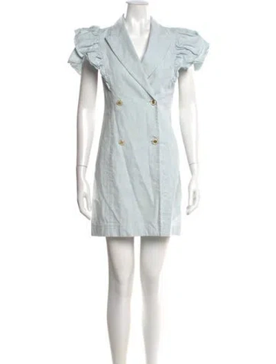 Pre-owned Sandro V-neck Mini Dress In Blue