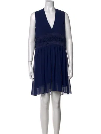 Pre-owned Sandro V-neck Mini Dress In Blue