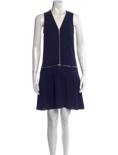Pre-owned Sandro V-neck Mini Dress In Blue