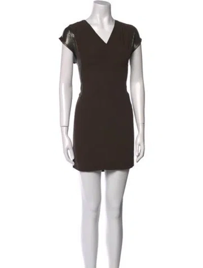 Pre-owned Sandro V-neck Mini Dress In Brown