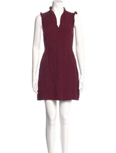 Pre-owned Sandro V-neck Mini Dress In Burgundy