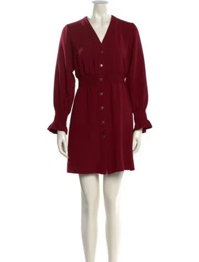 Pre-owned Sandro V-neck Mini Dress In Burgundy