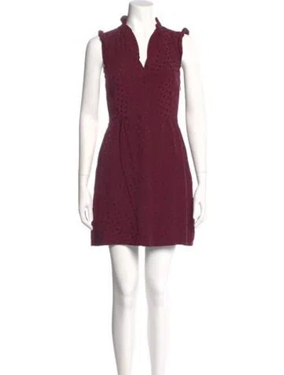 Pre-owned Sandro V-neck Mini Dress In Burgundy