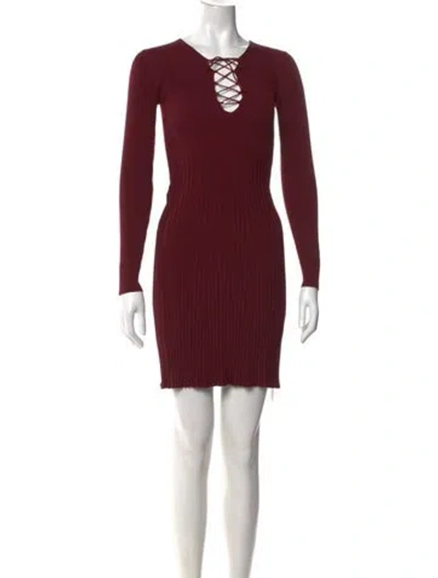 Pre-owned Sandro V-neck Mini Dress In Burgundy