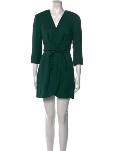 Pre-owned Sandro V-neck Mini Dress In Green