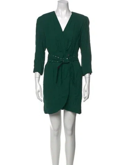 Pre-owned Sandro V-neck Mini Dress In Green