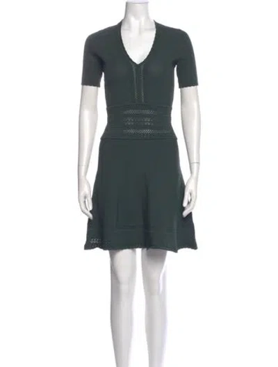 Pre-owned Sandro V-neck Mini Dress In Green