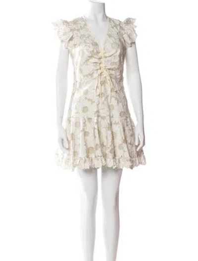 Pre-owned Sandro V-neck Mini Dress In Neutral