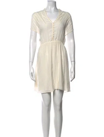 Pre-owned Sandro V-neck Mini Dress In Neutrals