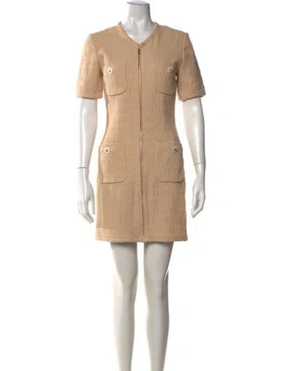 Pre-owned Sandro V-neck Mini Dress In Neutrals