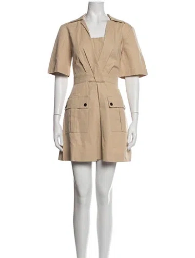 Pre-owned Sandro V-neck Mini Dress In Neutrals
