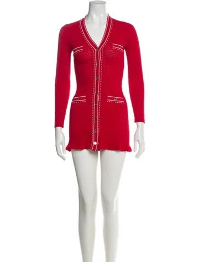 Pre-owned Sandro V-neck Mini Dress In Red