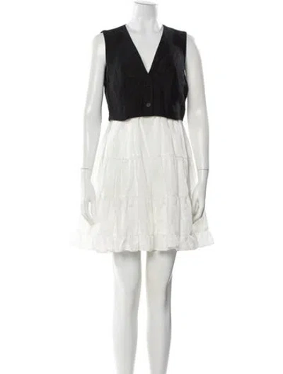 Pre-owned Sandro V-neck Mini Dress In White