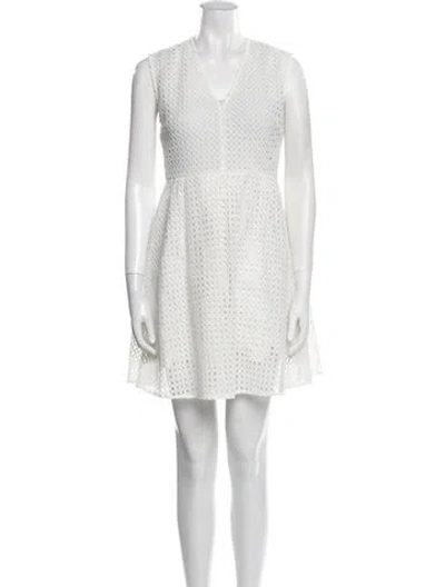 Pre-owned Sandro V-neck Mini Dress In White