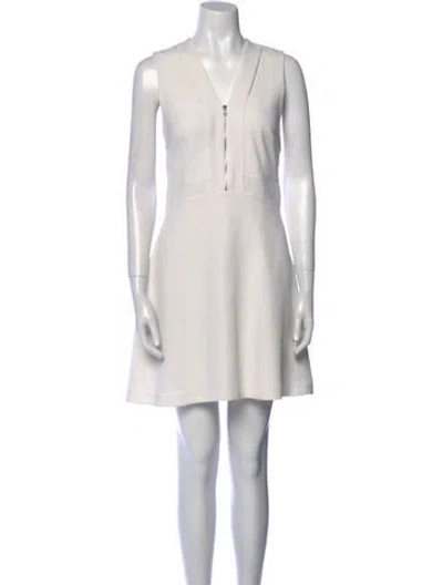 Pre-owned Sandro V-neck Mini Dress In White