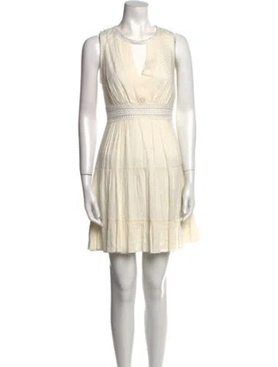Pre-owned Sandro V-neck Mini Dress In White