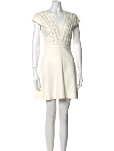 Pre-owned Sandro V-neck Mini Dress In White