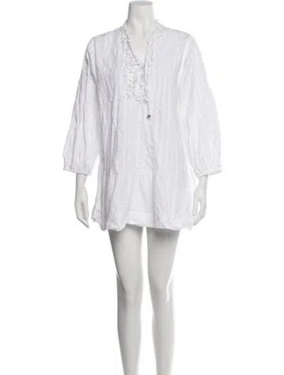 Pre-owned Sandro V-neck Mini Dress In White