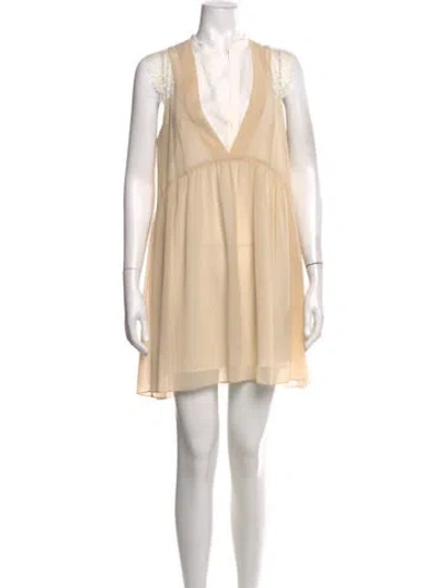 Pre-owned Sandro V-neck Mini Dress In White/yellow