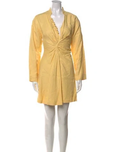 Pre-owned Sandro V-neck Mini Dress In Yellow