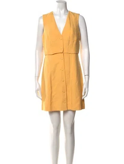 Pre-owned Sandro V-neck Mini Dress In Yellow