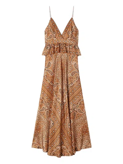 Sandro V-neck Paisley-pattern Maxi Dress In Brown