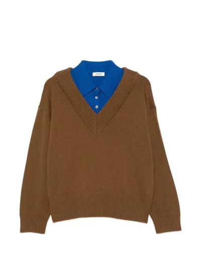 Sandro V-neck Ribbed-trim Polo Sweater In Brown