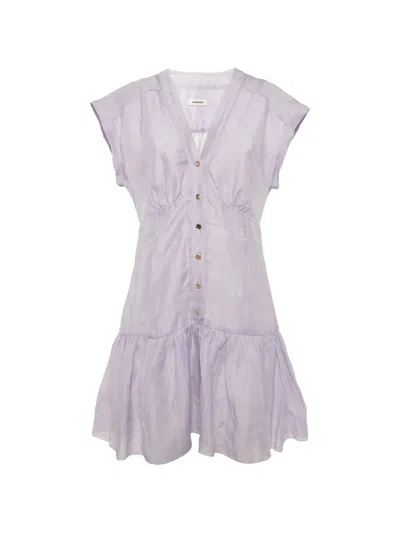Pre-owned Sandro V-neck Ruffled Mini Dress In Purple