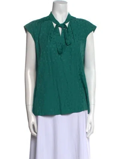 Pre-owned Sandro V-neck Short Sleeve Blouse In Green