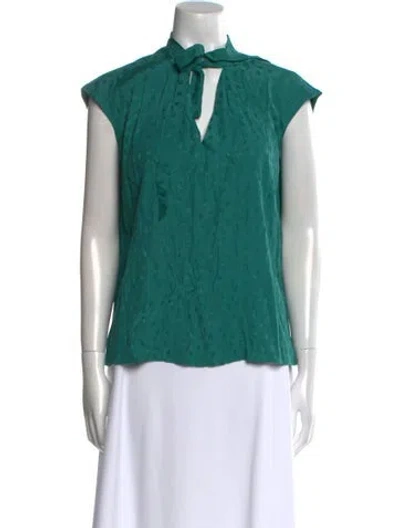 Pre-owned Sandro V-neck Short Sleeve Blouse In Green