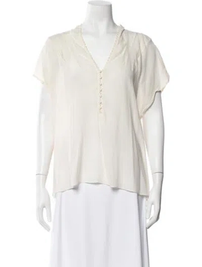 Pre-owned Sandro V-neck Short Sleeve Blouse In Neutrals