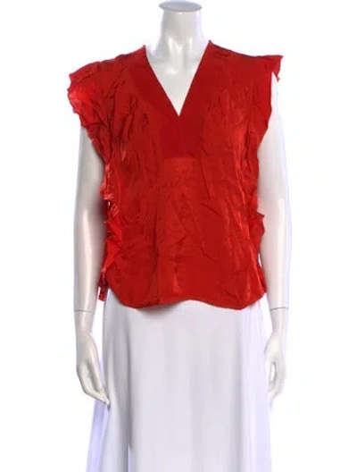 Pre-owned Sandro V-neck Short Sleeve Blouse In Orange