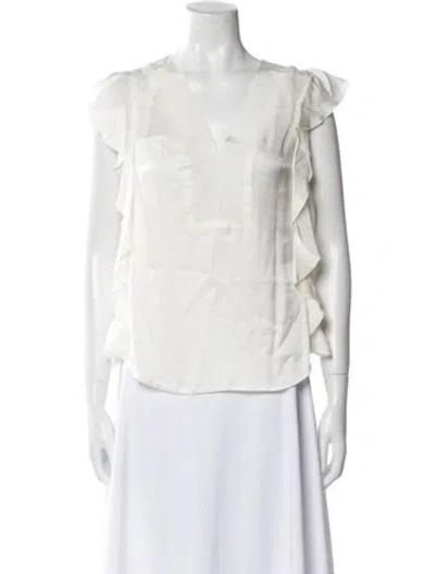 Pre-owned Sandro V-neck Short Sleeve Blouse In White