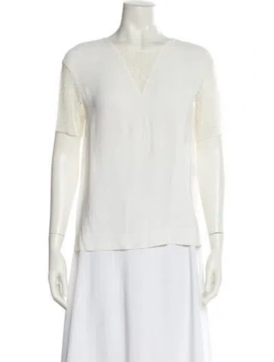 Pre-owned Sandro V-neck Short Sleeve Blouse In White