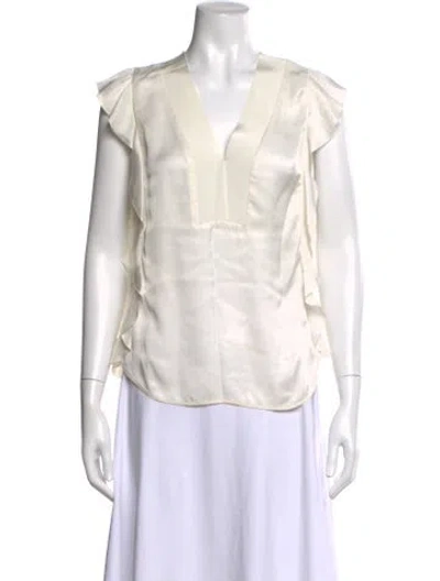 Pre-owned Sandro V-neck Short Sleeve Blouse In White